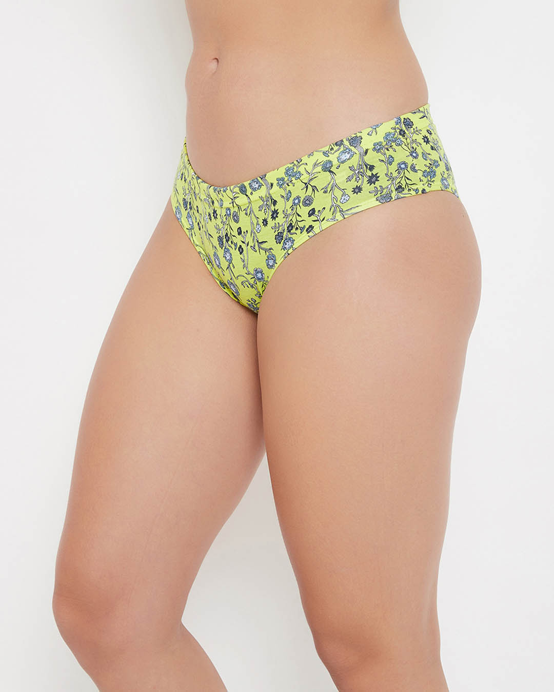 Shop Mid Waist Floral Print Hipster Panty With Inner Elastic In Lemon Yellow   Cotton-Back