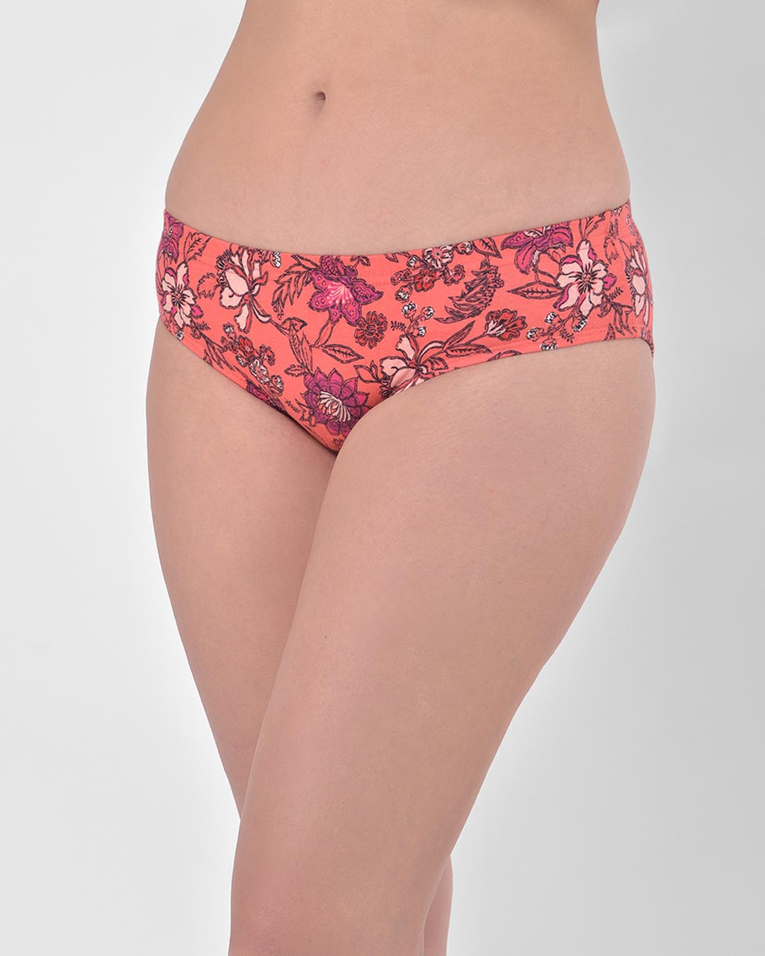 Shop Mid Waist Floral Print Hipster Panty With Inner Elastic In Orange   Cotton-Back