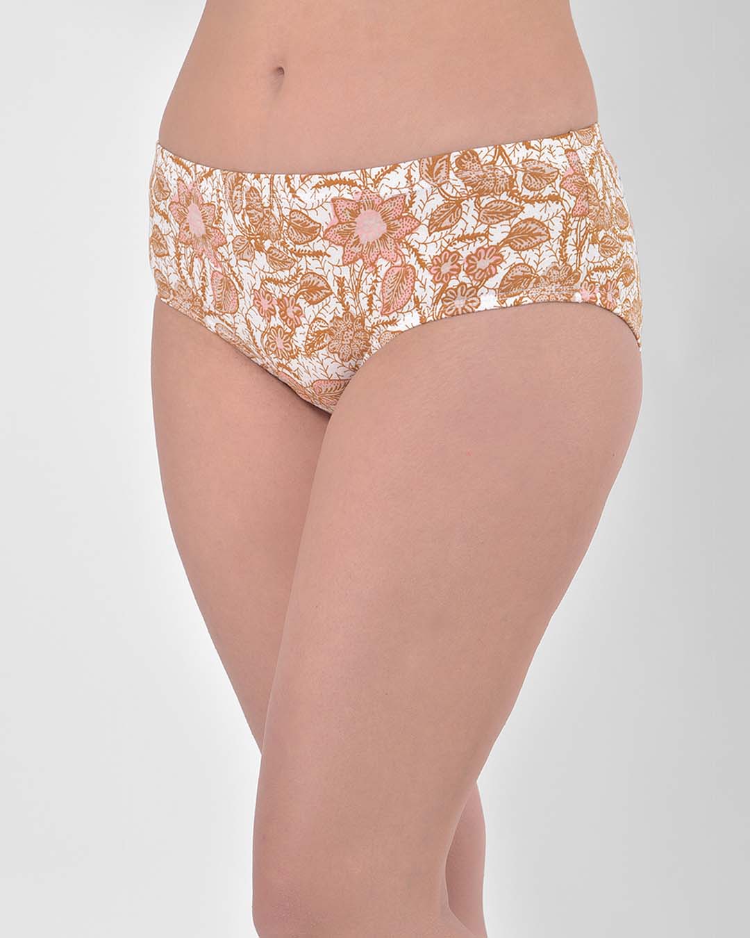 Shop Mid Waist Floral Print Hipster Panty With Inner Elastic In White   Cotton-Back
