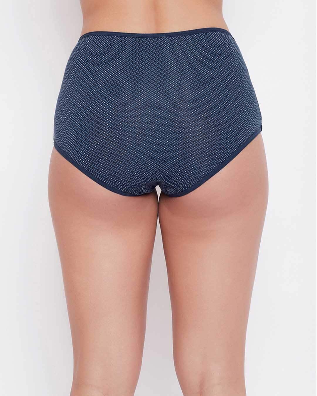 Shop Mid Waist Polka Print Hipster Panty In Navy With Inner Elastic-Back