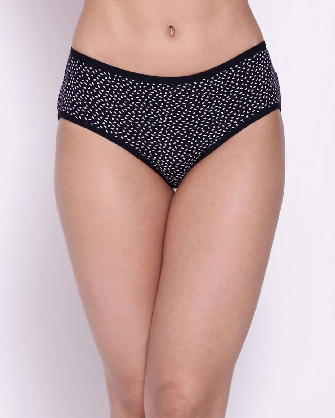 Shop Mid Waist Printed Hipster Panty In Navy-Front