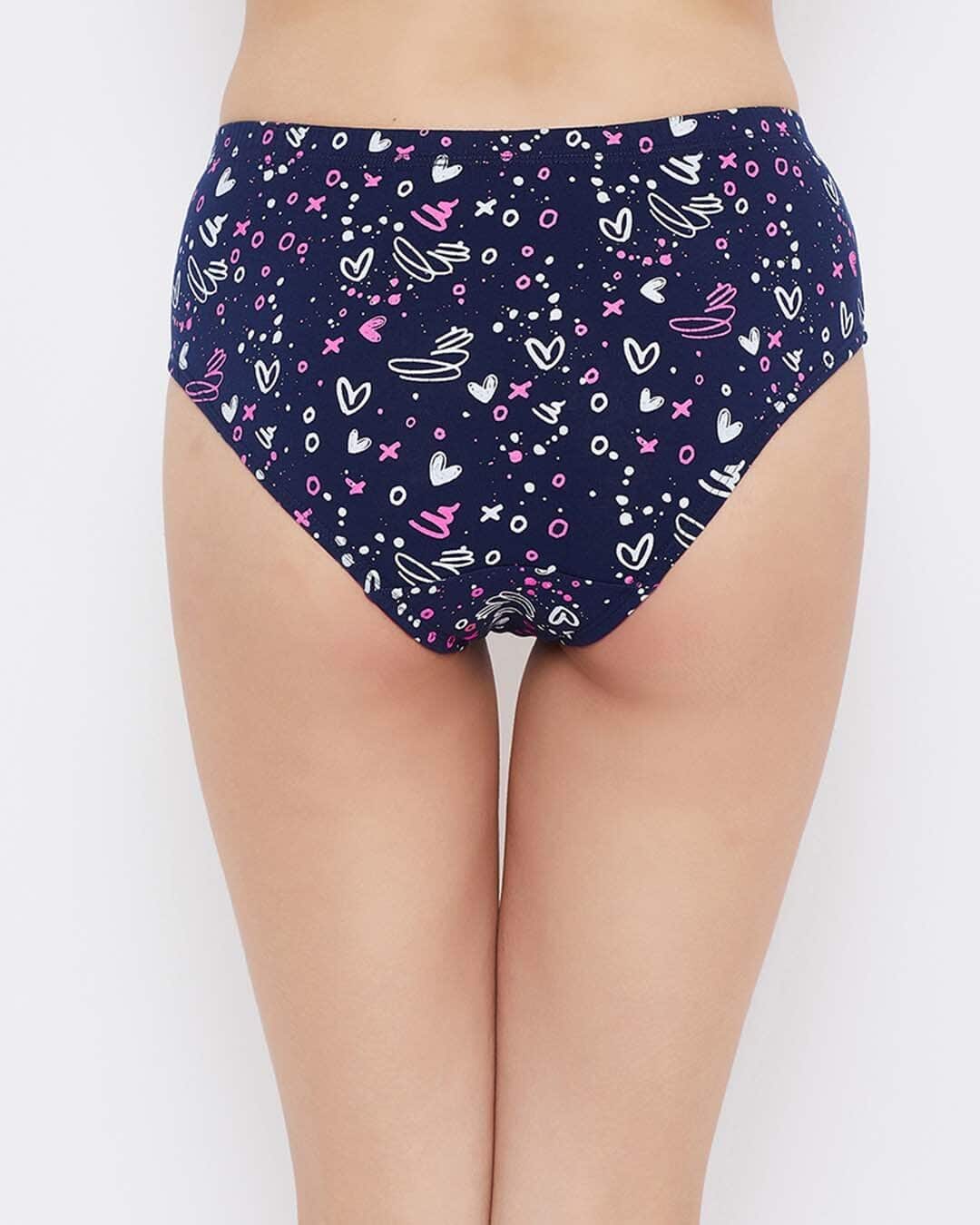 Buy Clovia Mid Waist Printed Hipster Panty With Inner Elastic In Dark Blue Online In India At 6044