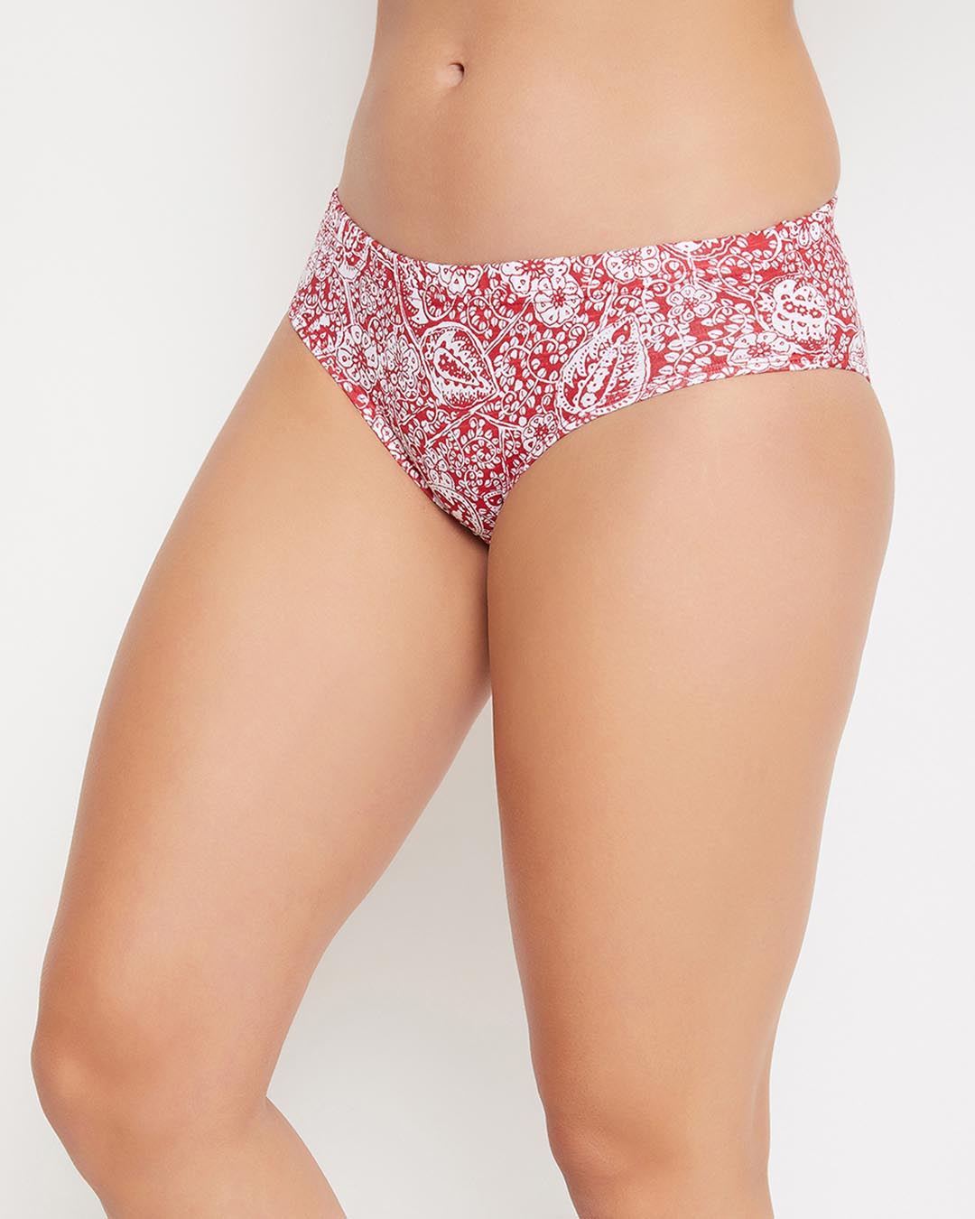 Shop Mid Waist Printed Hipster Panty With Inner Elastic In Red   Cotton-Back