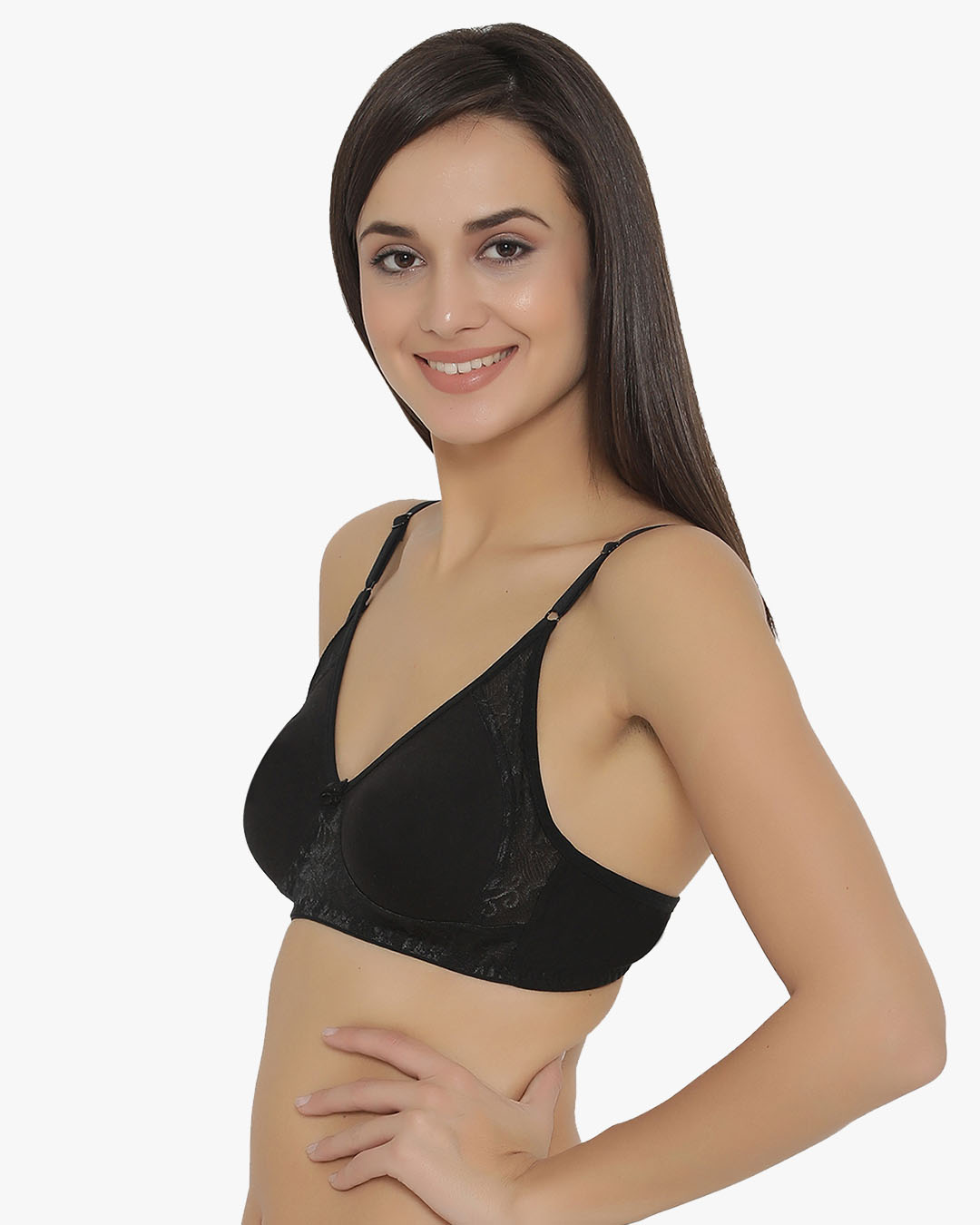 Shop Non Padded Non Wired Full Coverage Bra In Black   Cotton Rich-Back