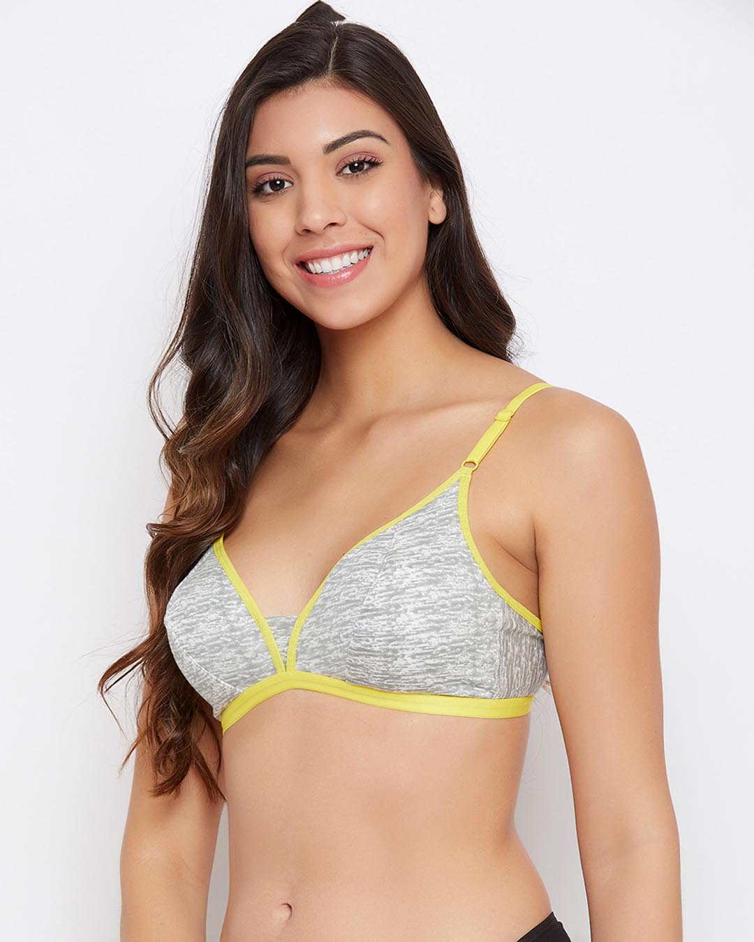 Shop Non Padded Non Wired Full Coverage Bra In Grey Melange   Cotton-Back