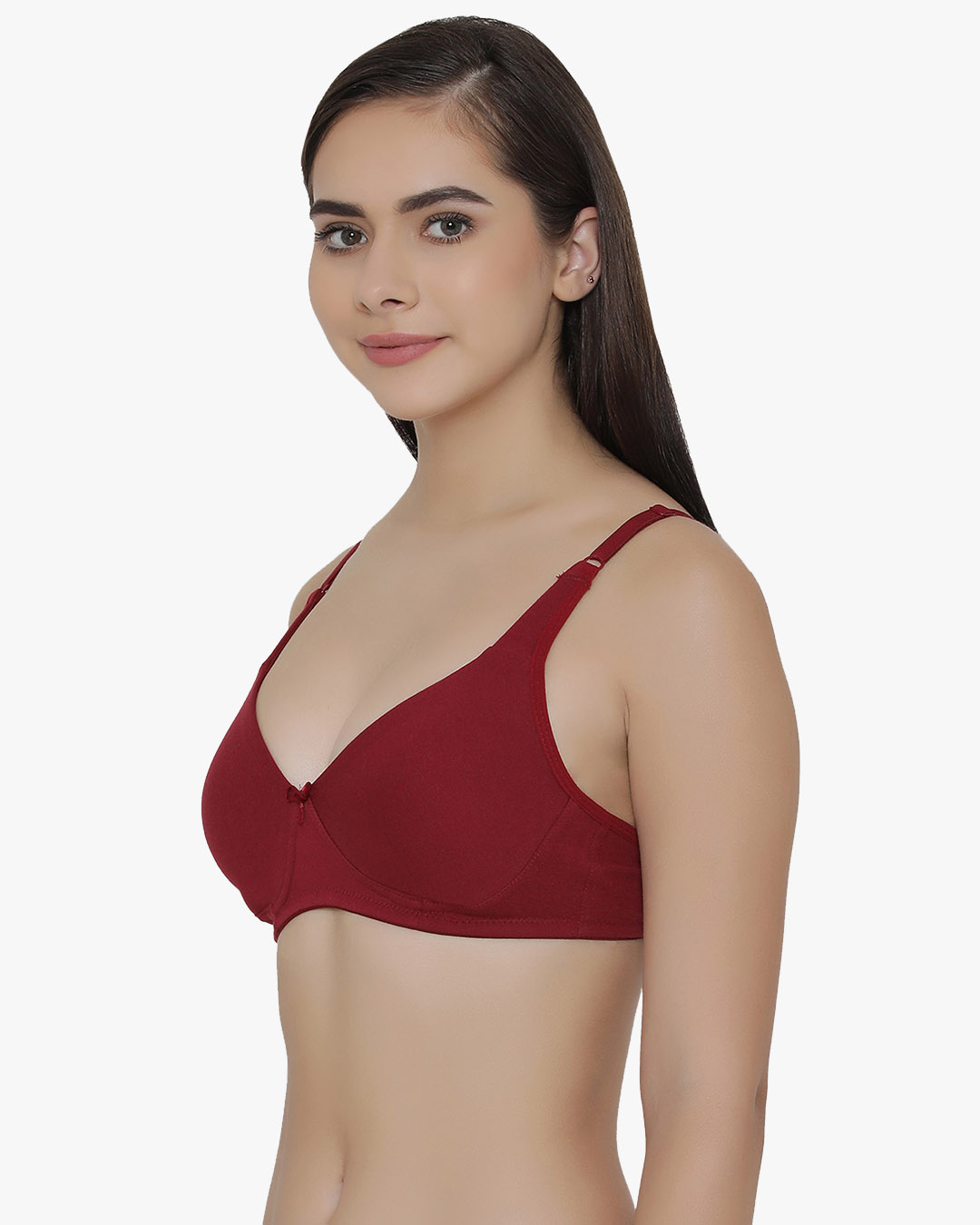 Shop Non Padded Non Wired Full Coverage Bra With Double Layered Cups In Maroon   Cotton Rich-Back