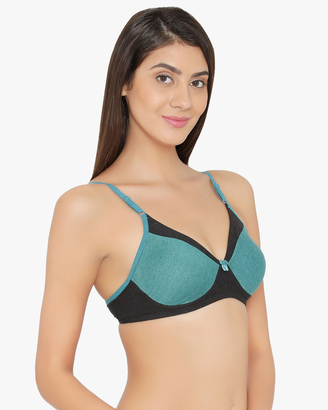 Shop Non Padded Non Wired Full Coverage T-Shirt Bra In Green Cotton Rich-Back