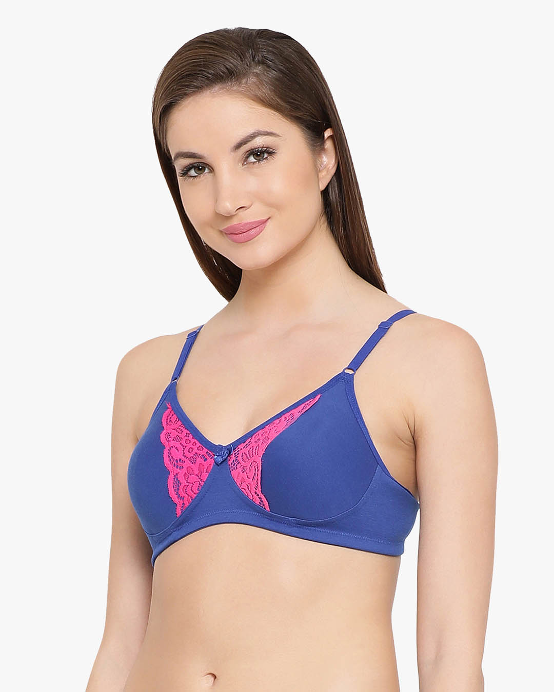 Shop Non Padded Non Wired Full Cup Bra In Blue   Cotton Rich-Back