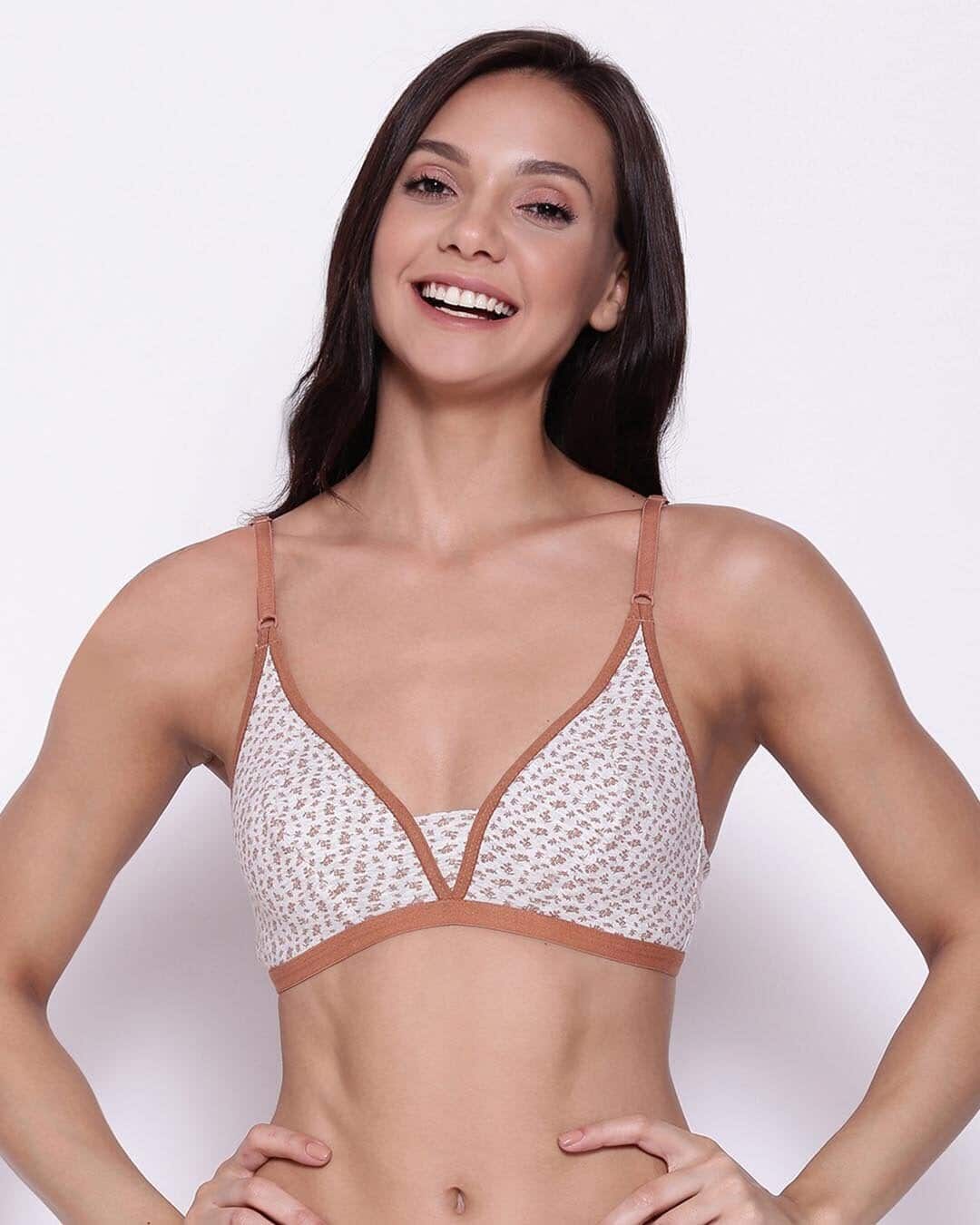 Buy Clovia Non-Padded Non-Wired Full Cup Floral Print Plunge Bra in Grey - Cotton  Online in India at Bewakoof