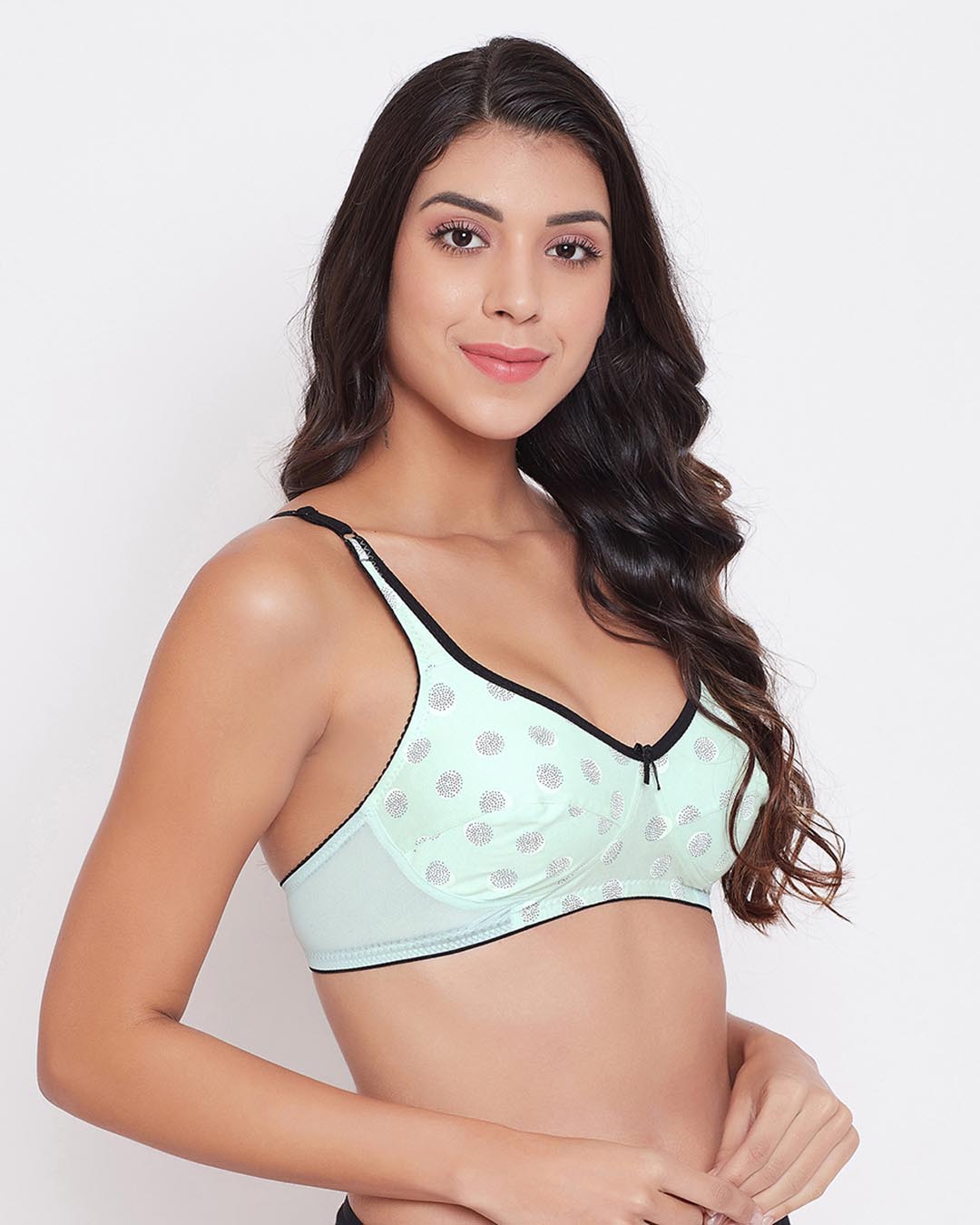 Shop Non Padded Non Wired Full Printed Bra In Sage Green-Back