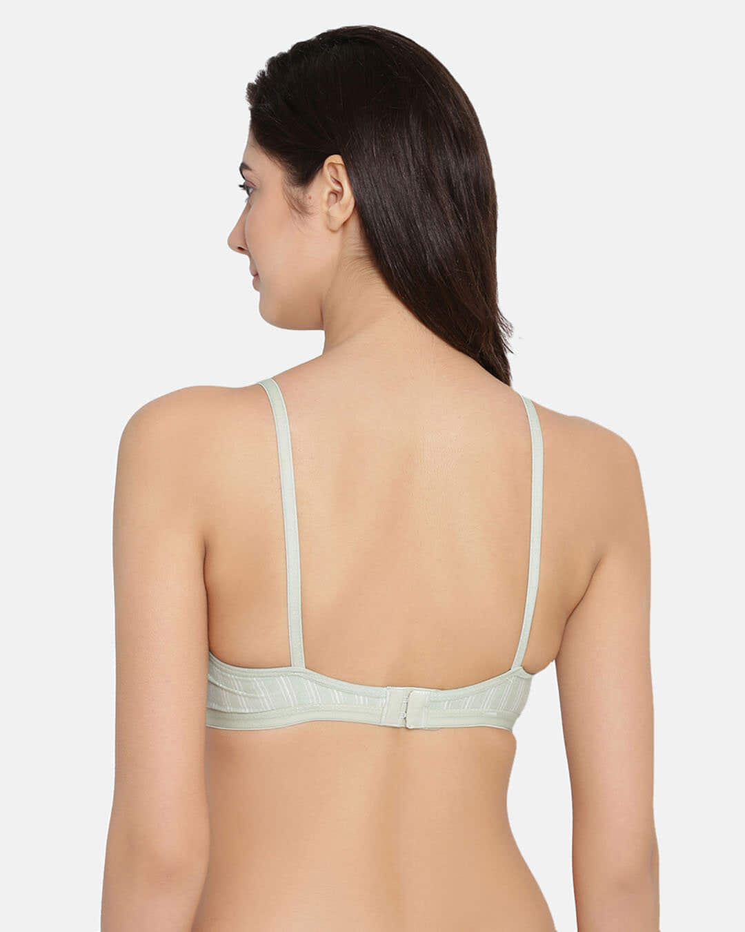 Shop Non Padded Non Wired Striped Bra In Light Green   Cotton Rich-Back