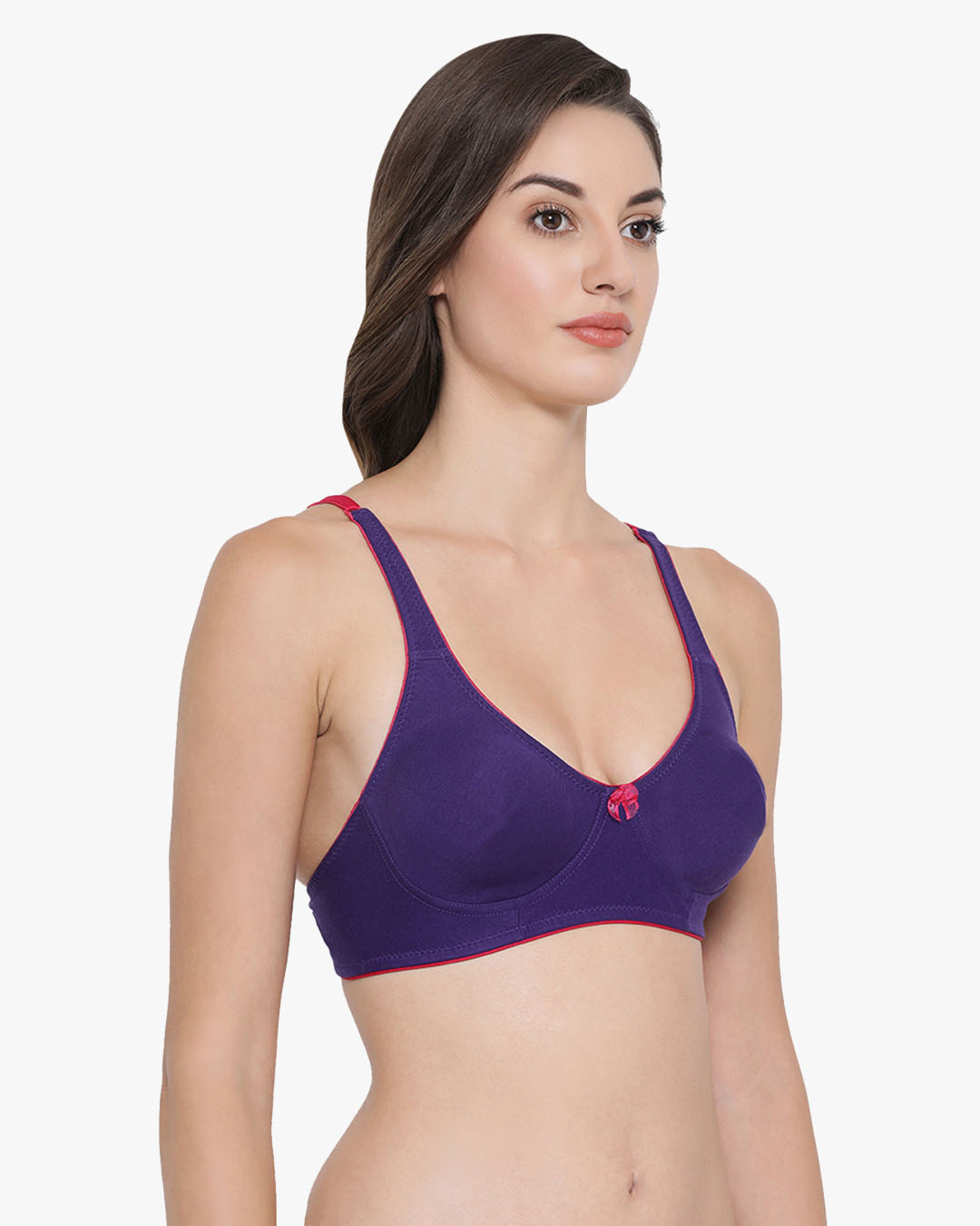 Shop Non Padded Non Wired T-Shirt Bra With Lace In Purple Cotton Rich-Back