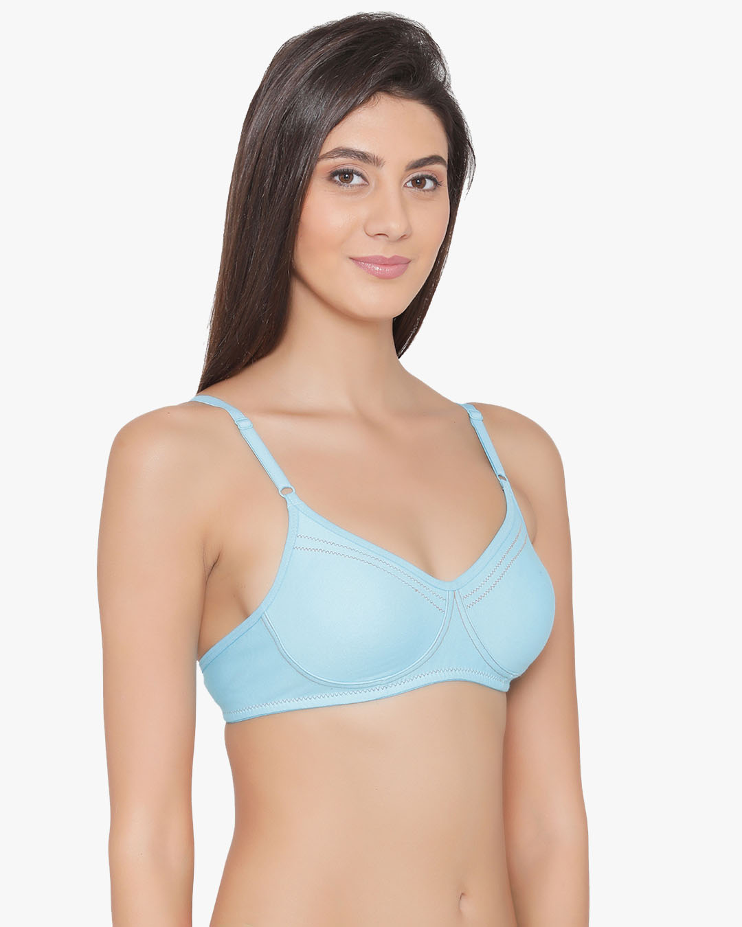 Shop Non Padded Wirefree Denim Look T-Shirt Bra In Blue-Back