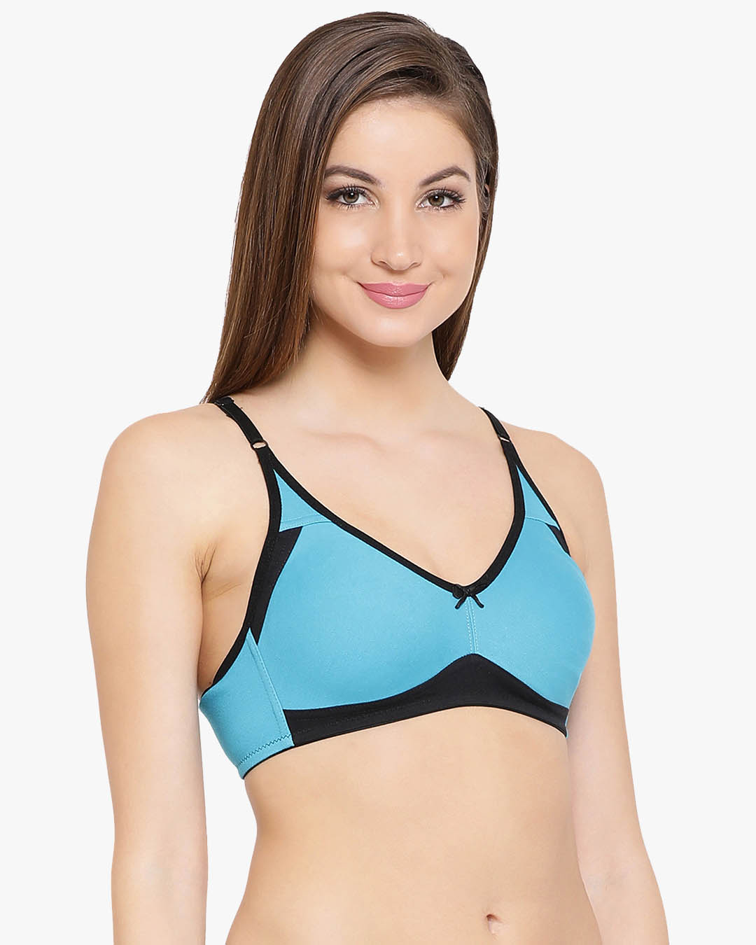 Shop Non Wired Non Padded Full Cup T-Shirt Bra In Blue Cotton-Back