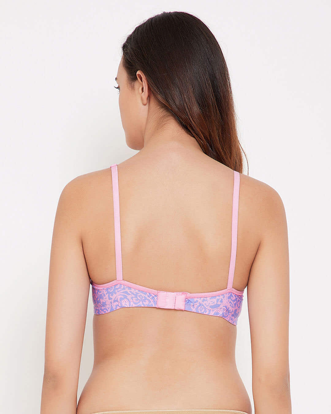 Shop Padded Non Wired Demi Cup Printed Plunge T-shirt Bra In Lavender-Back