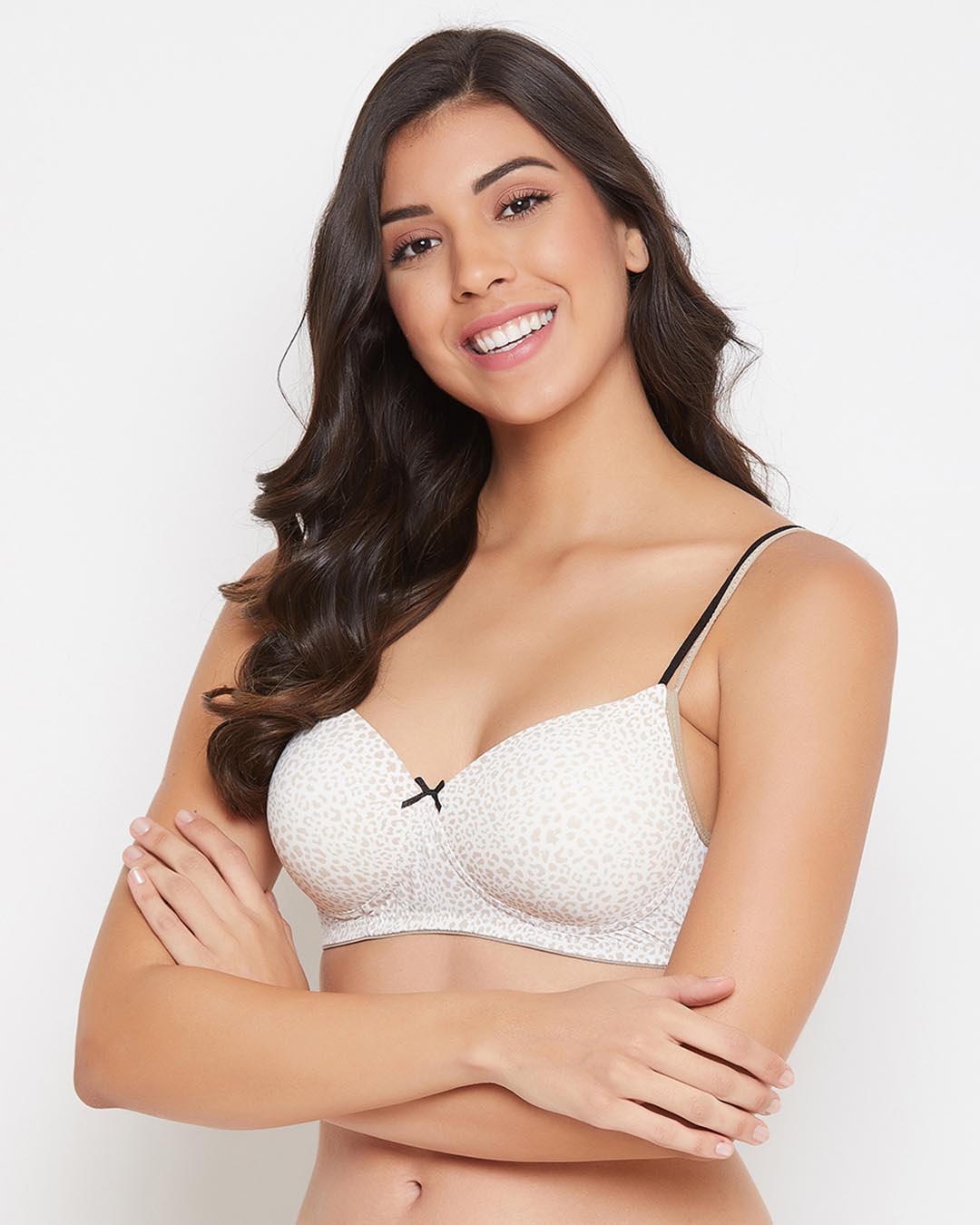 Shop Padded Non Wired Full Cup Animal Print T-Shirt Bra In White-Back
