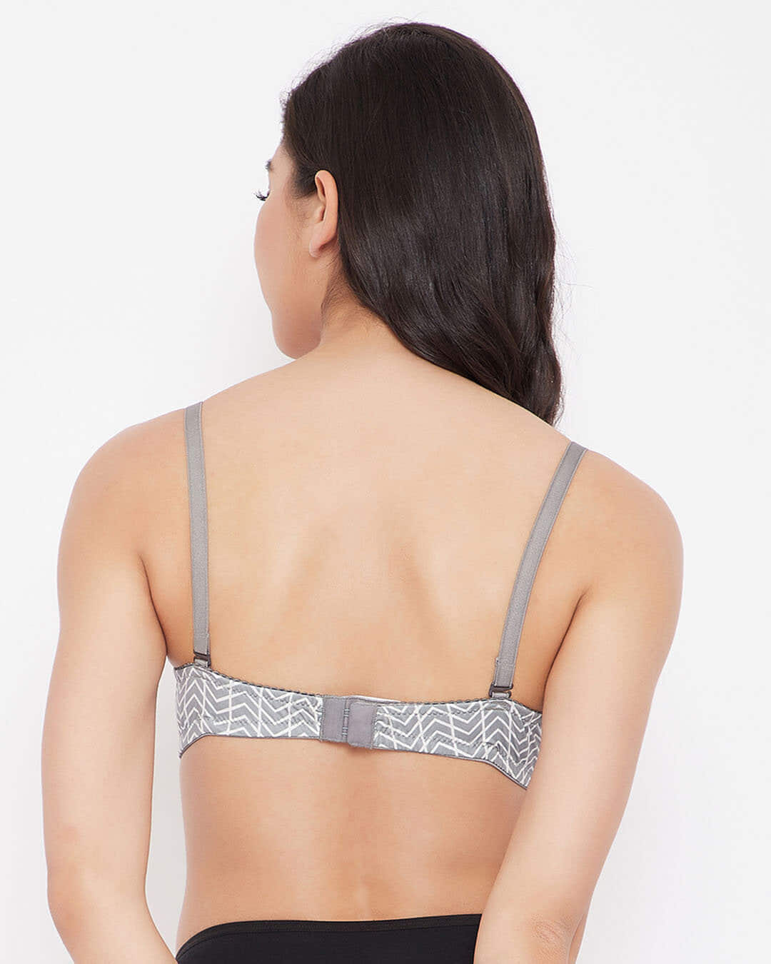 Shop Padded Non Wired Full Cup Chevron Print Multiway T Shirt Bra In Grey-Back