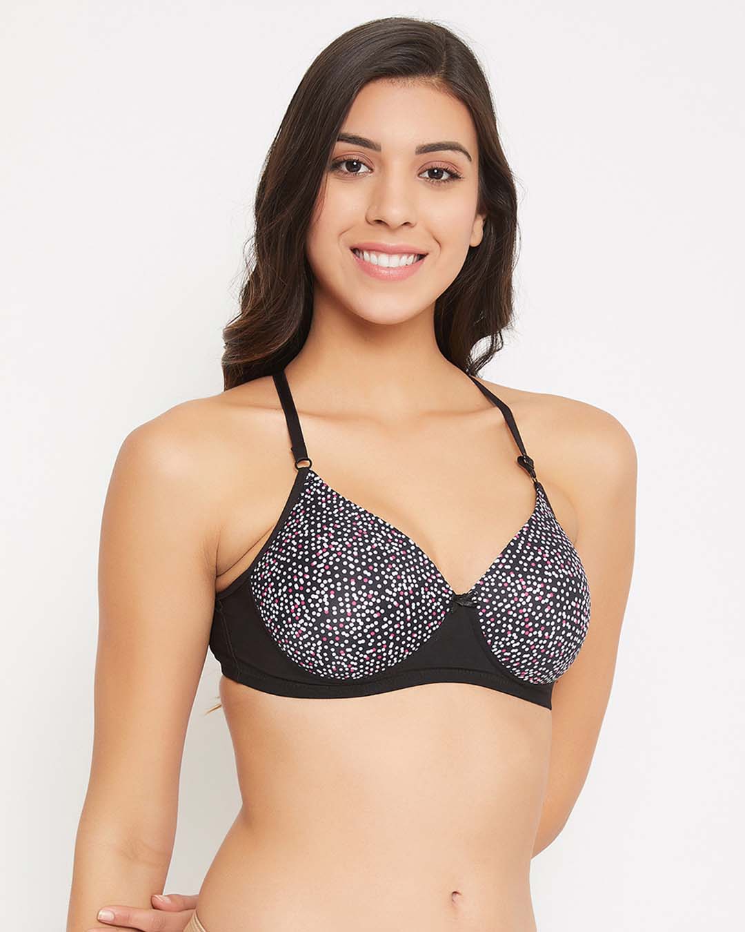 Shop Padded Non Wired Full Cup Dot Print Racerback T Shirt Bra In Black-Back