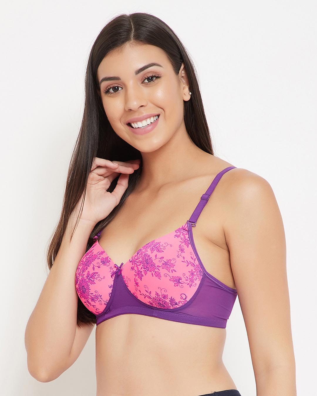 Shop Padded Non Wired Full Cup Floral Print Multiway T Shirt Bra In Pink-Back