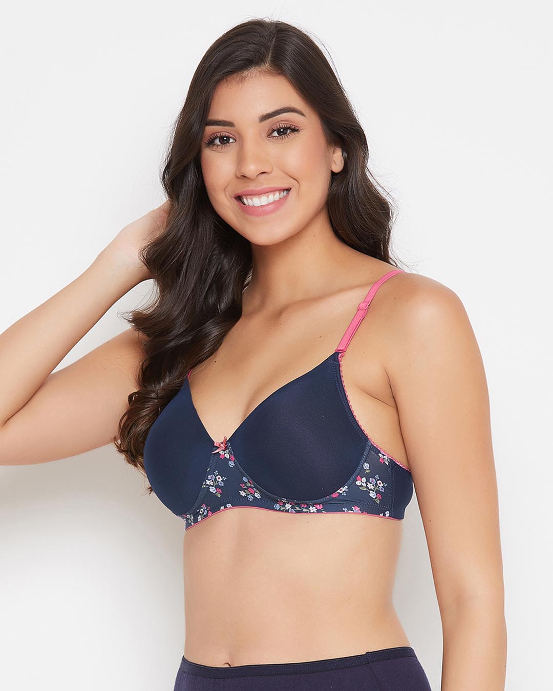 Shop Padded Non Wired Full Cup Multiway T Shirt Bra In Navy   Cotton-Back