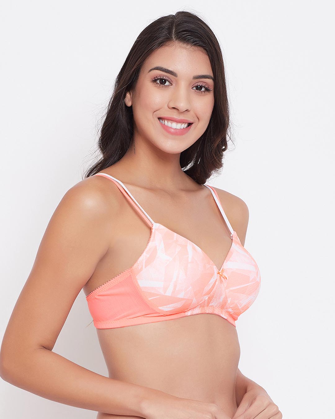 Shop Padded Non Wired Full Cup Printed T-Shirt Bra In Orange-Back