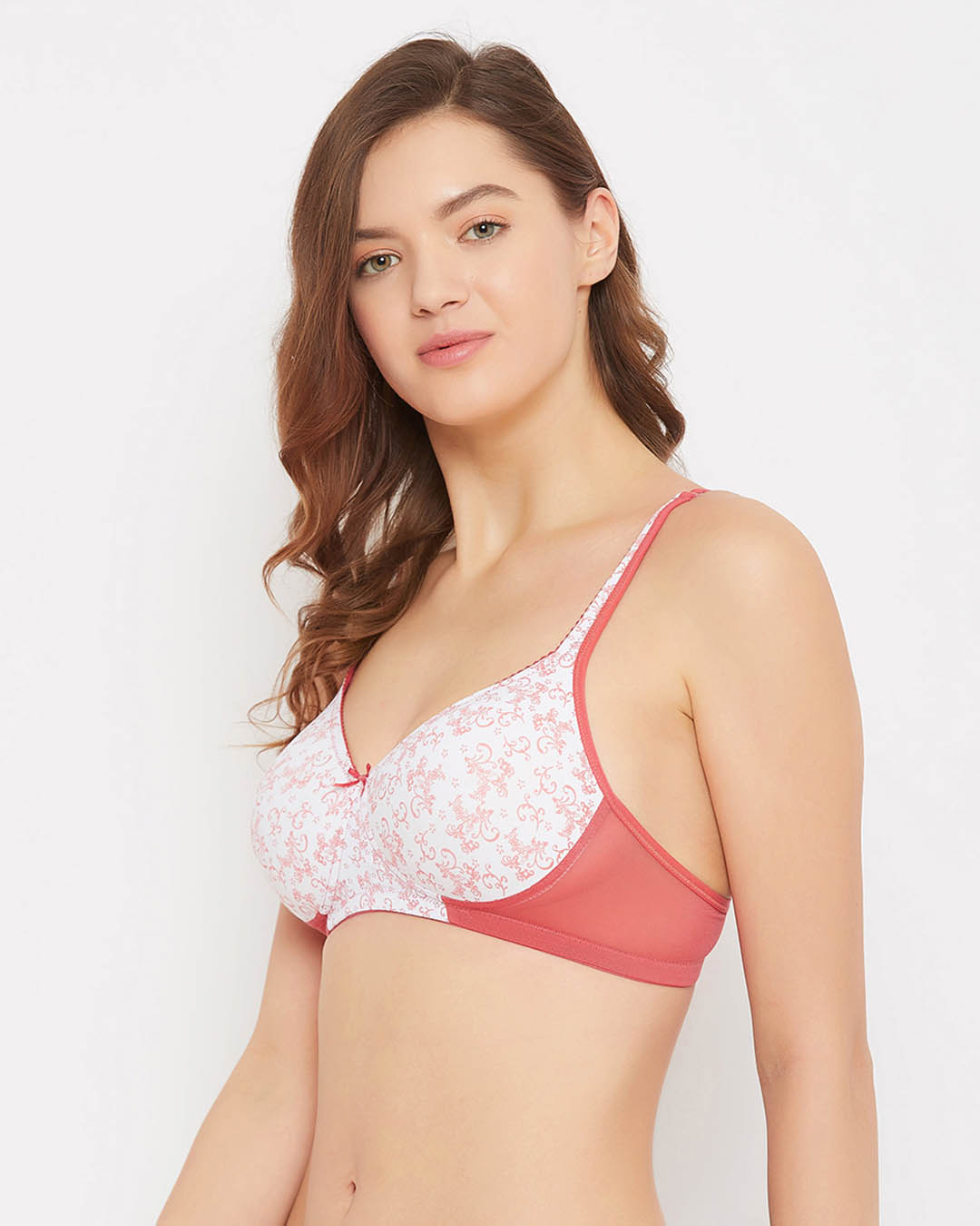 Shop Padded Non Wired Full Cup Printed T Shirt Bra In White-Back