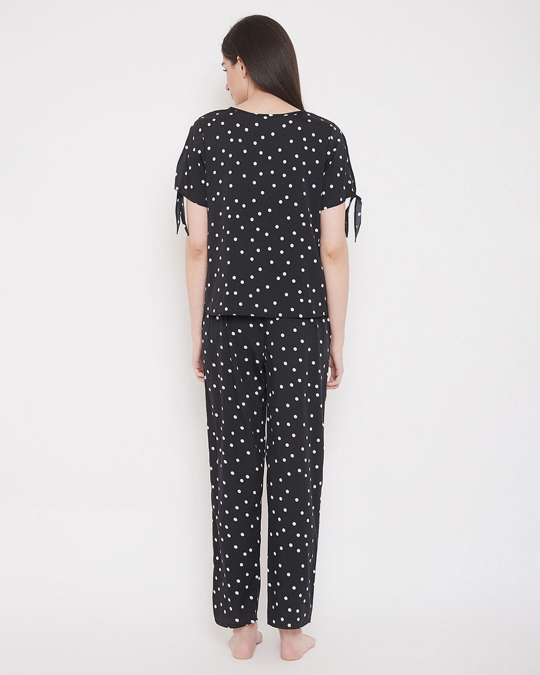 Shop Polka Print Top & Pyjama Set In Black   Crepe-Back