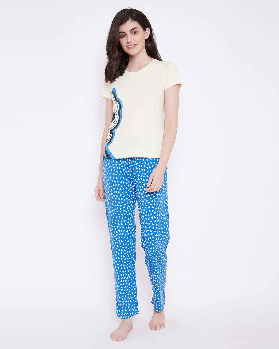 Shop Powerpuff Girls Top & Pyjama Set In Yellow & Blue   100% Cotton-Back