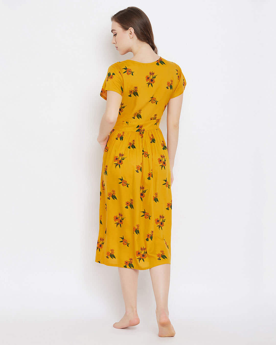 Shop Pretty Florals Night Dress In Mustard Yellow  Rayon-Back