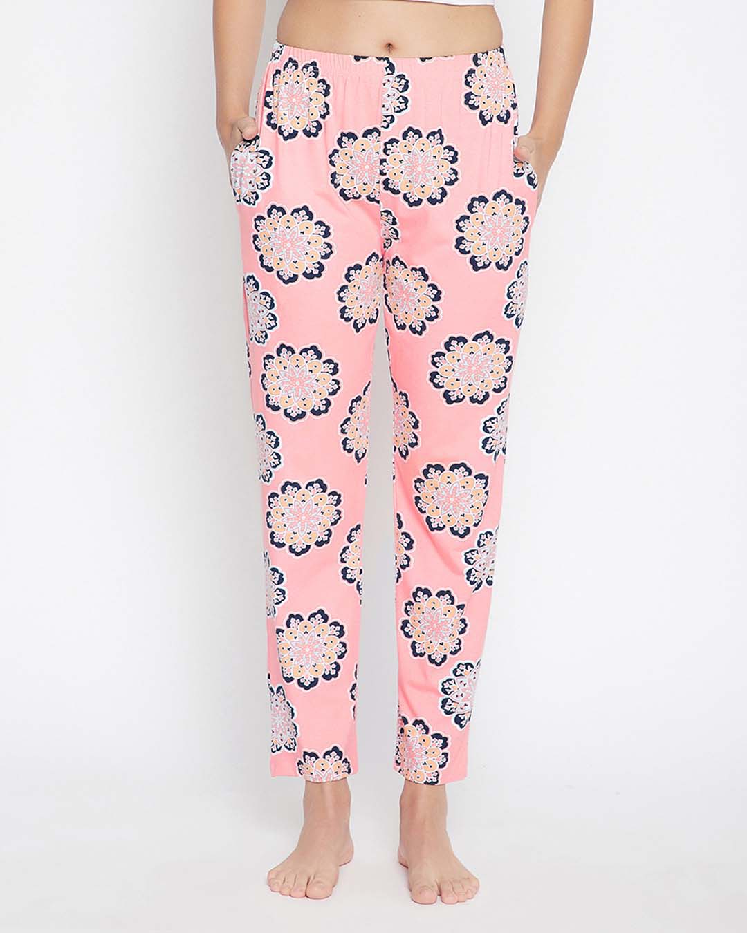 Shop Pretty Florals Pyjama In Baby Pink   Pure Cotton-Front