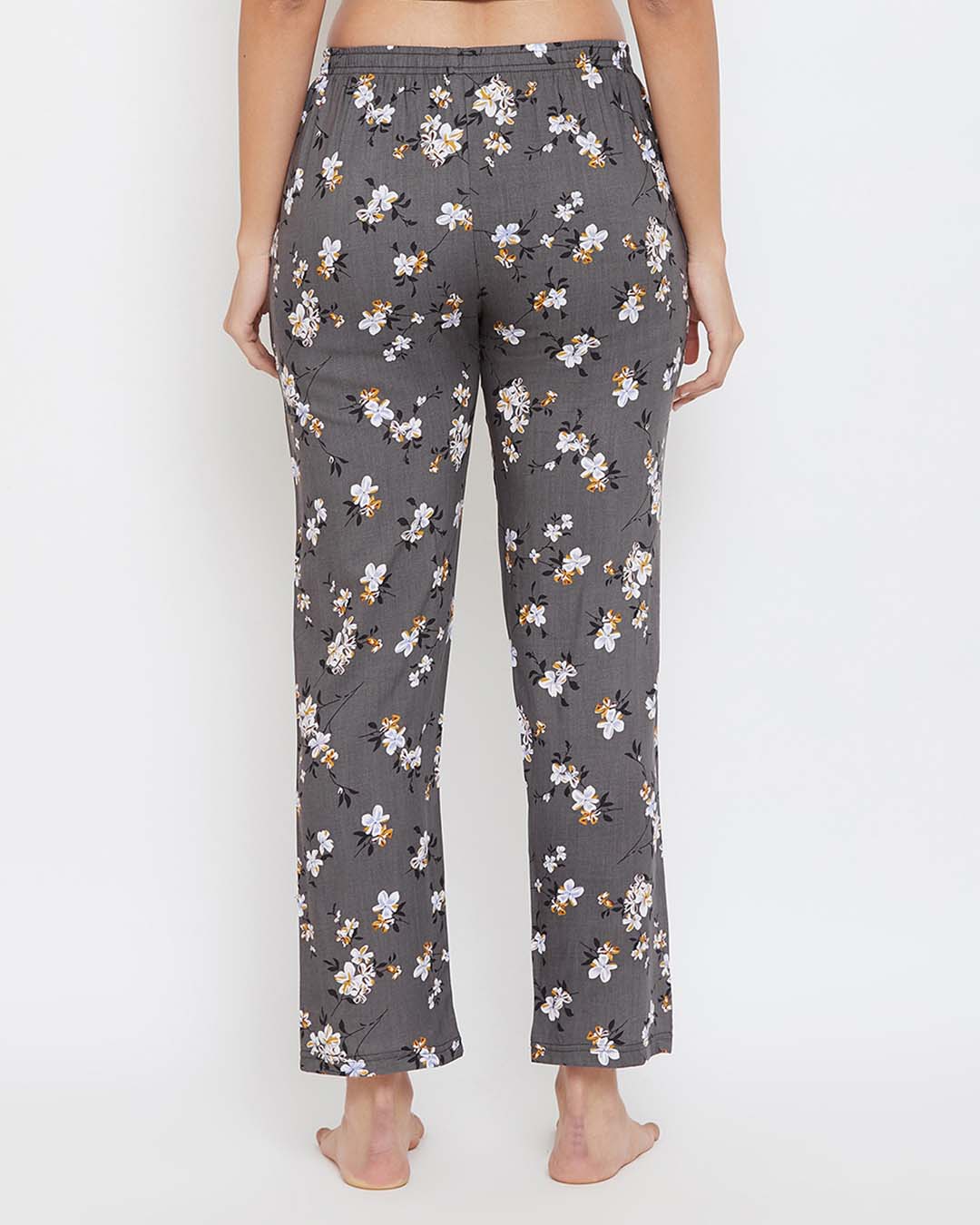 Shop Pretty Florals Pyjamas In Dark Grey   Rayon-Back
