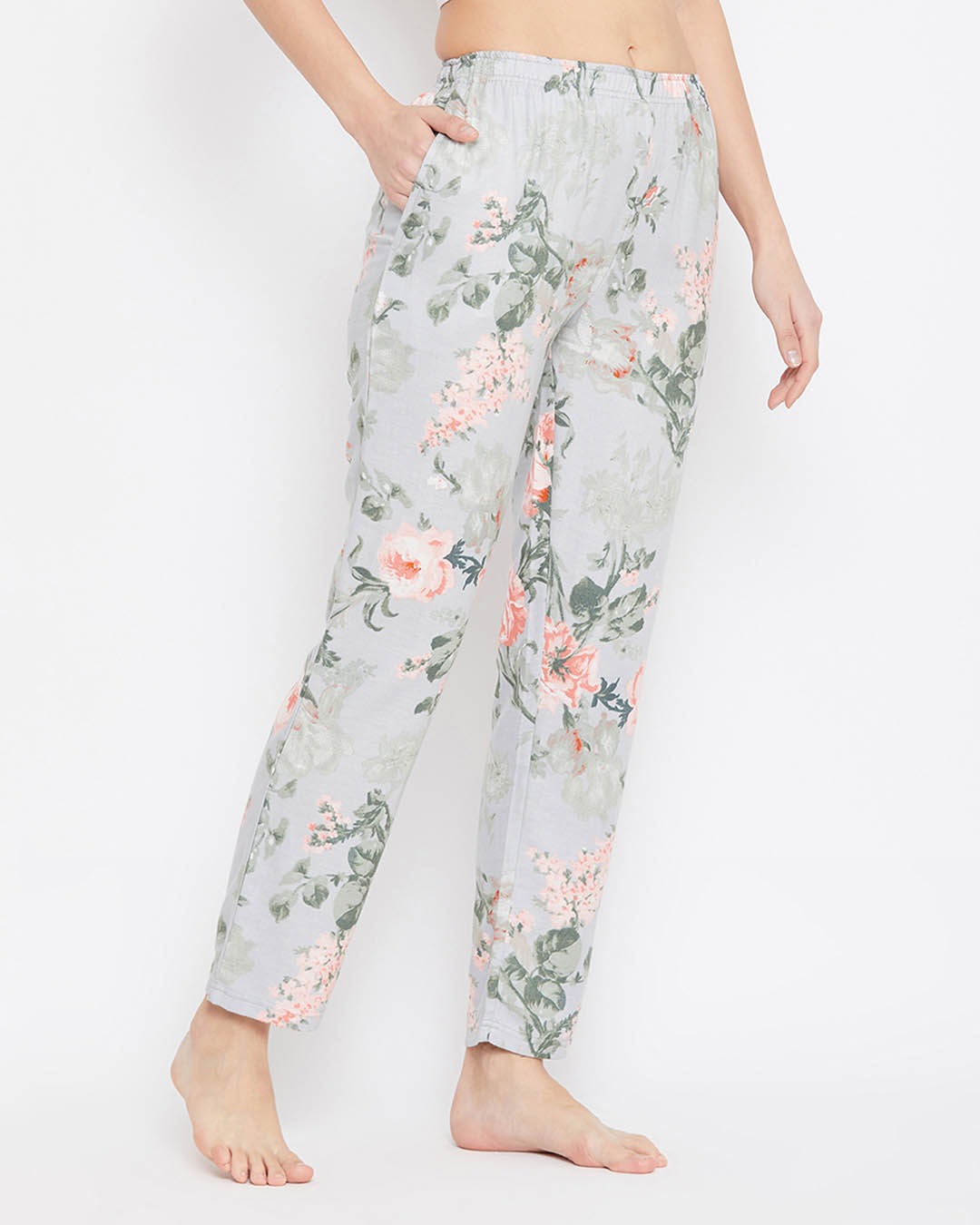 Shop Pretty Florals Pyjama In Grey   Rayon-Back