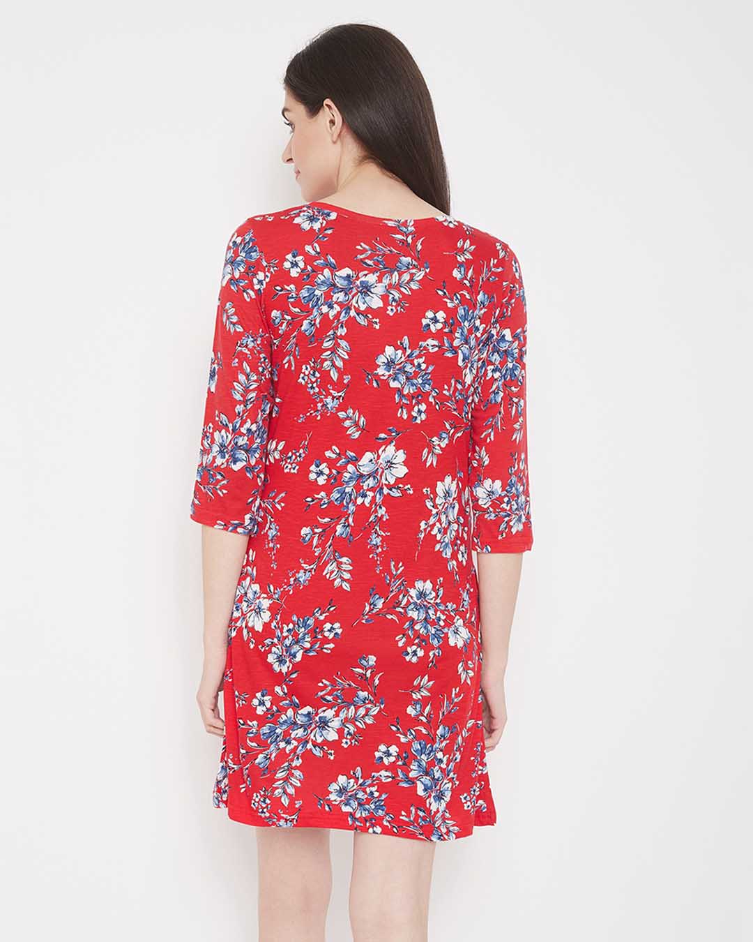 Shop Pretty Florals Short Night Dress In Red-Back
