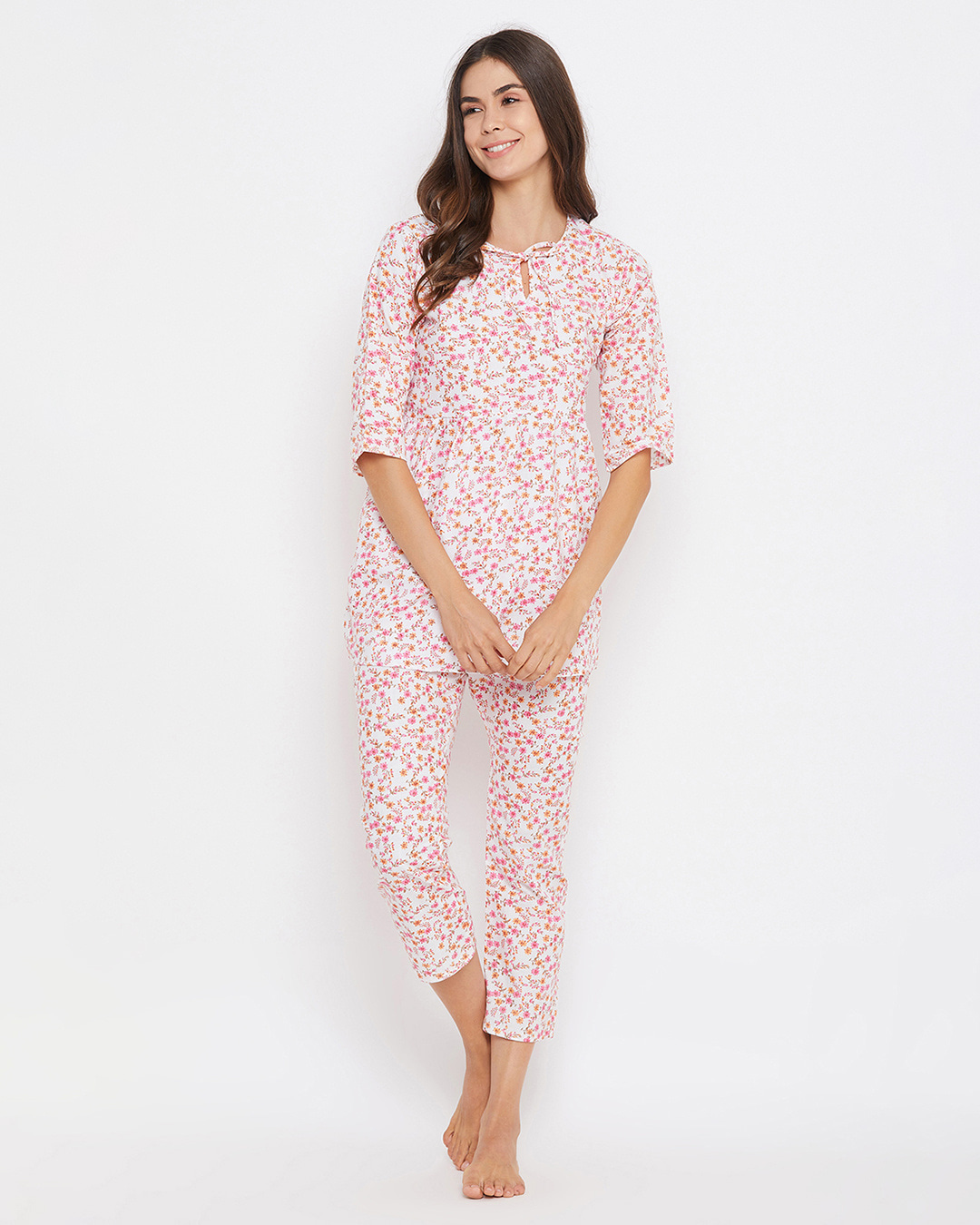 Buy Clovia Pretty Florals Top & Cropped Pyjama Set Online in India at ...