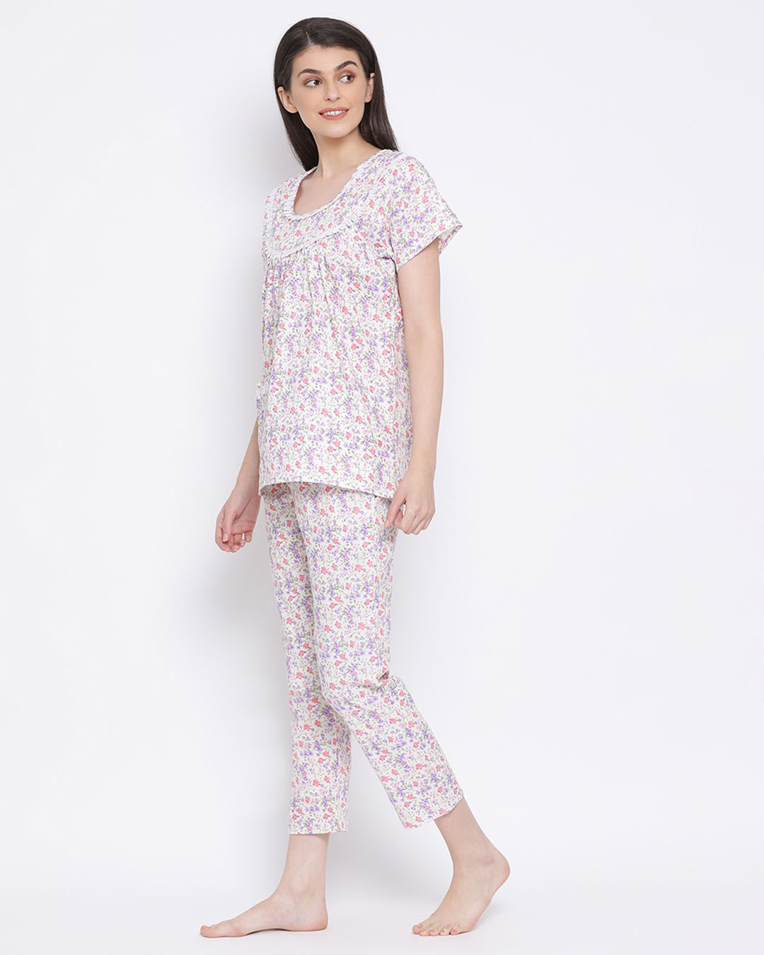 Shop Pretty Florals Top & Pyjama In Light Pink-Back