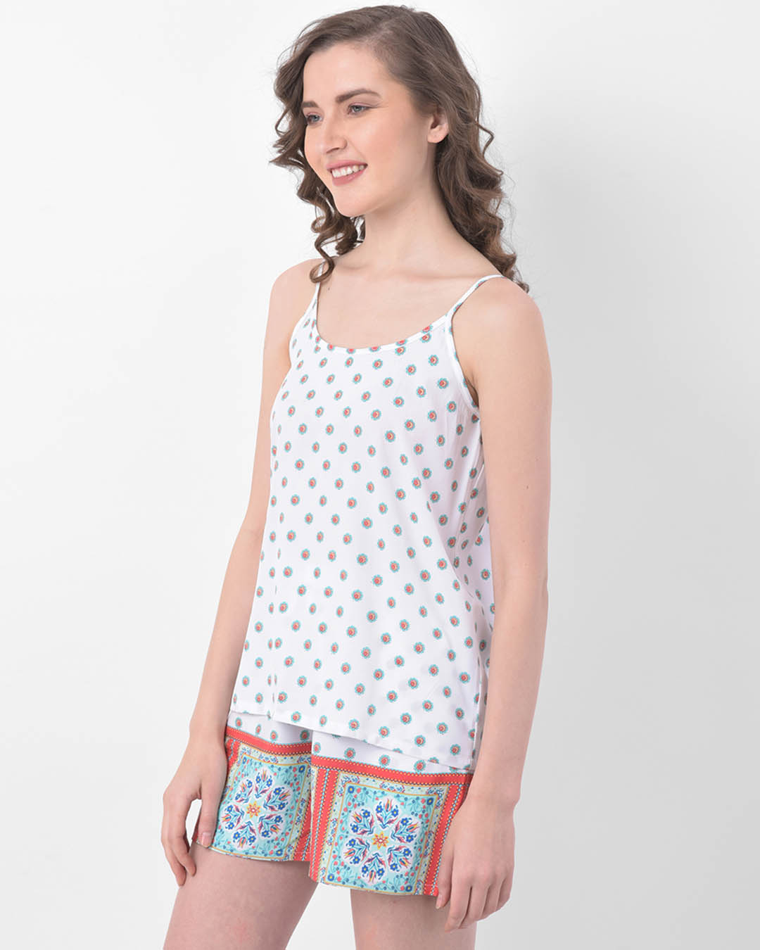 Shop Print Me Pretty Cami Top & Shorts Set In White  Cotton Rich-Back