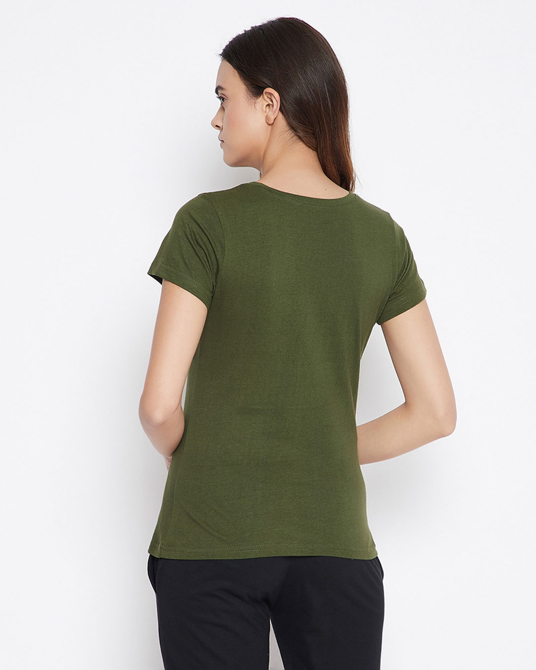 Shop Printed Sleep T Shirt In Olive Green  Cotton-Back