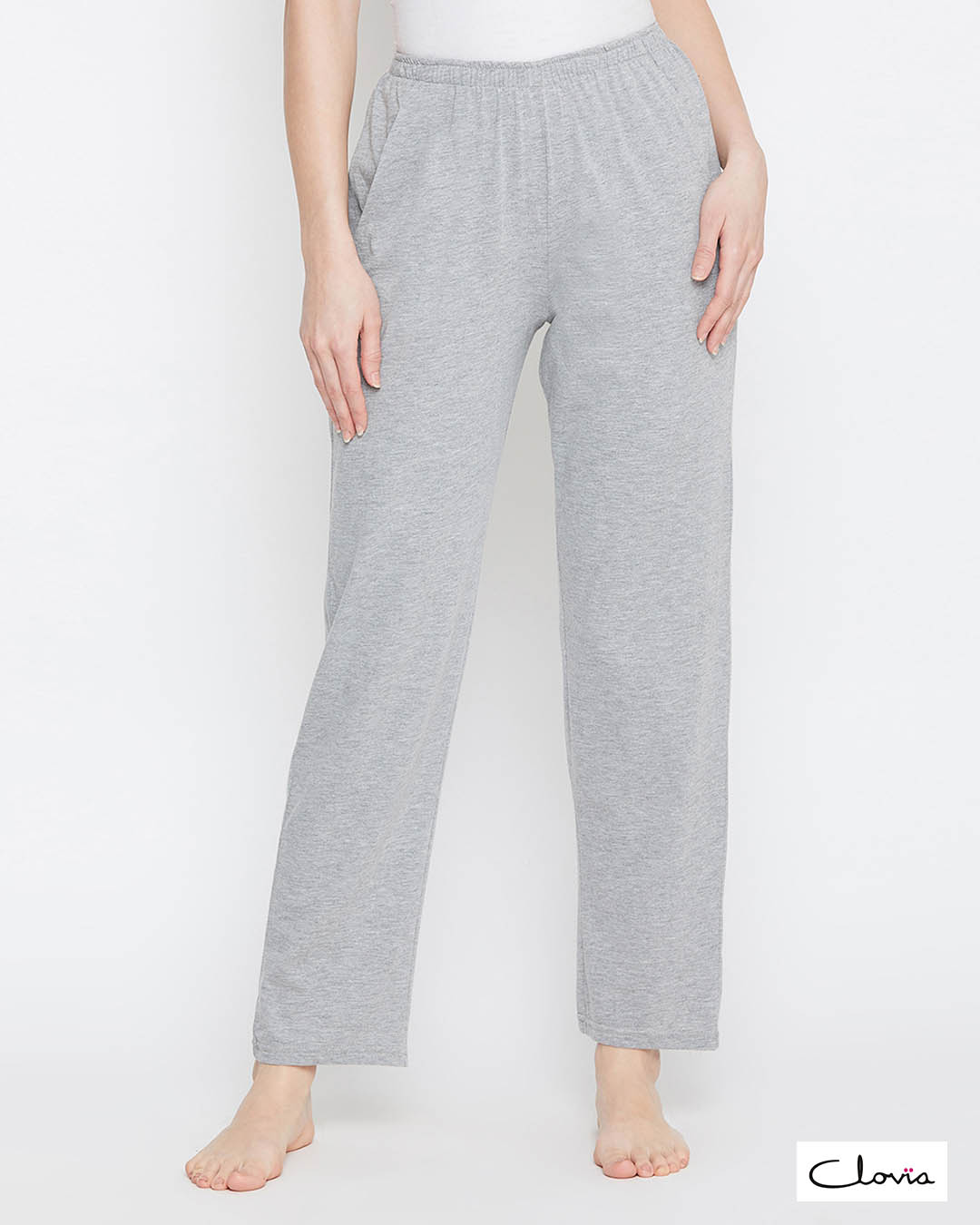 Clovia Pyjama with Elastic Waistband in Grey - Cotton Rich