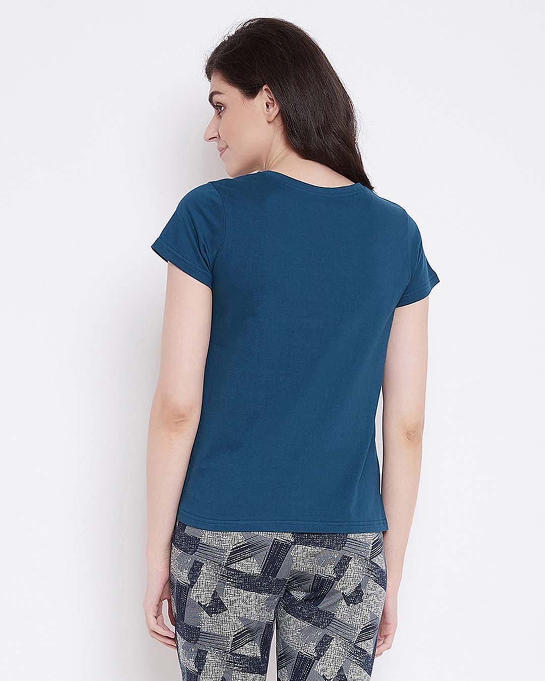 Shop Quirky Text Top In Dark Blue   Cotton-Back