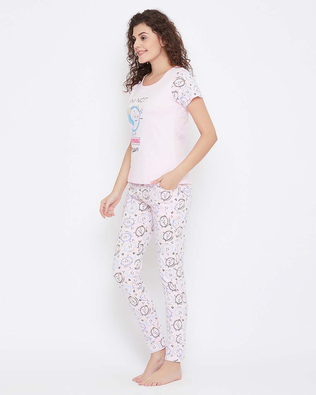 Shop Quirky Top & Pyjama Set In Baby Pink   100% Cotton-Back