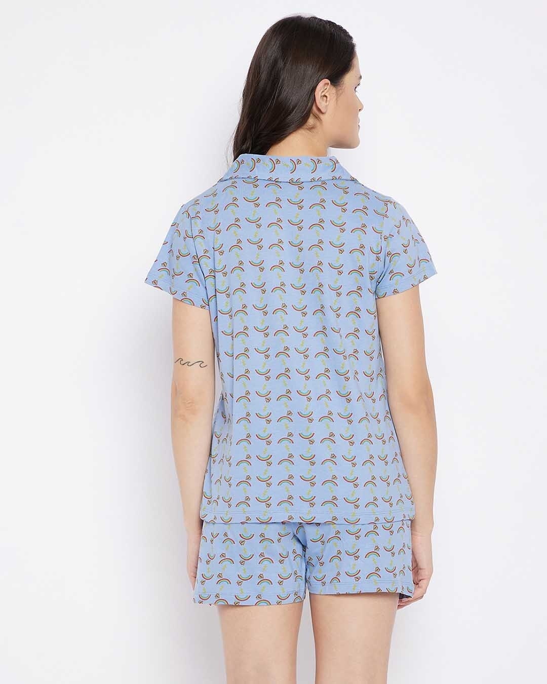 Shop Pack of 2 Women's Blue Printed Top & Shorts Set-Back