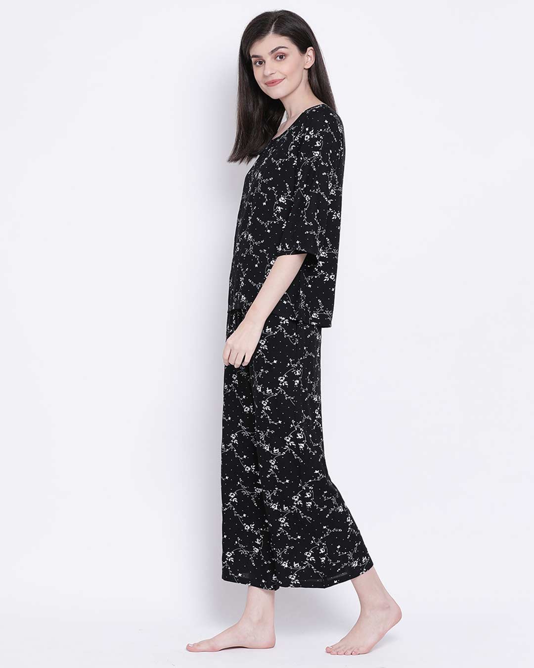 Shop Rayon Floral Printed Top & Pyjama Set-Back