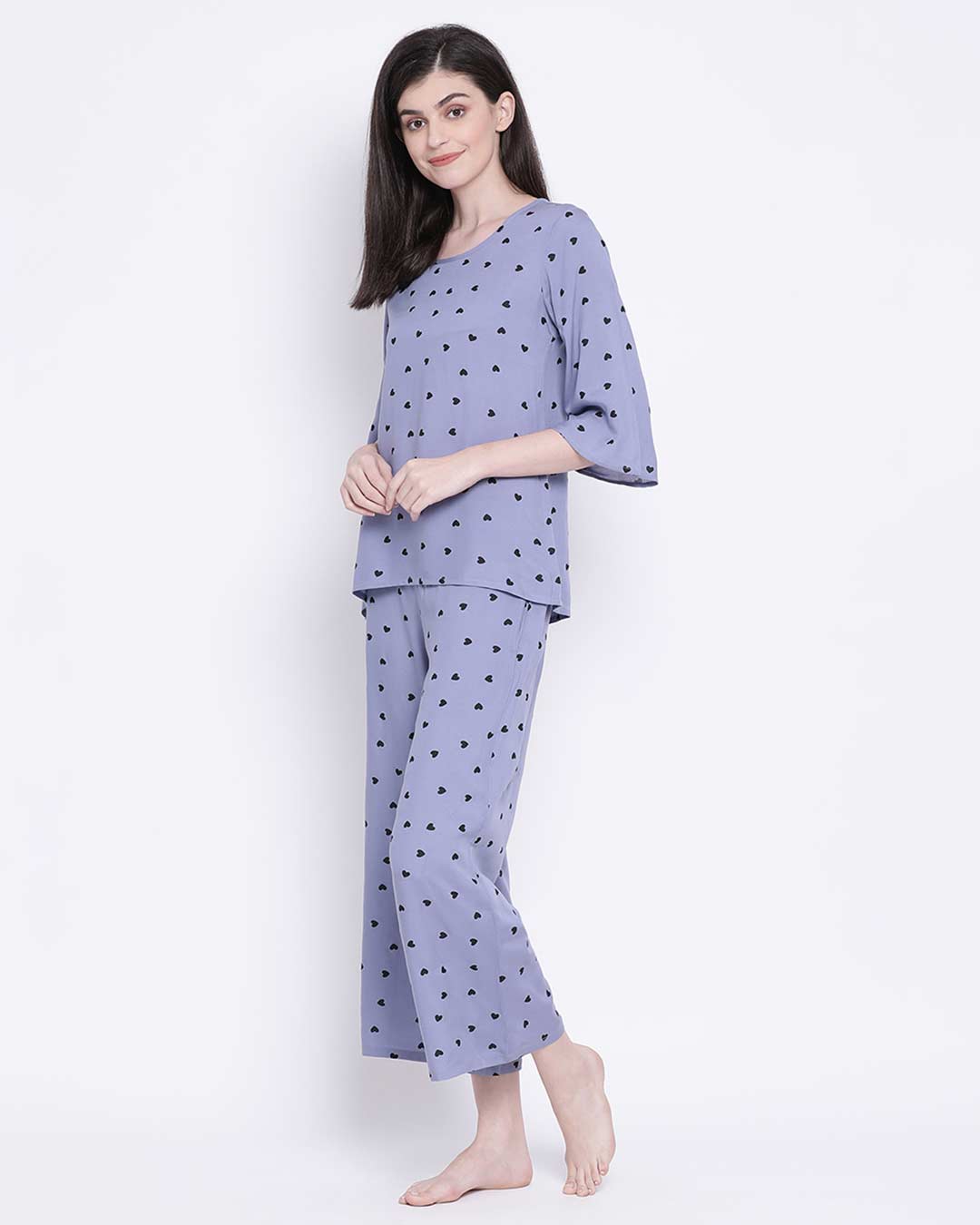 Shop Rayon Polka Printed Top & Pyjama Set-Back