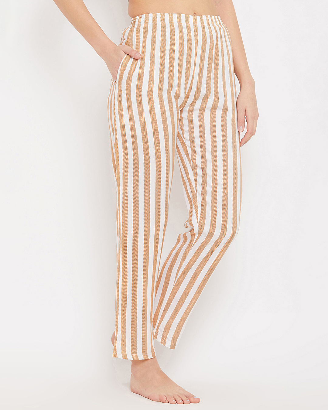 Shop Sassy Stripes Pyjamas In Beige-Back