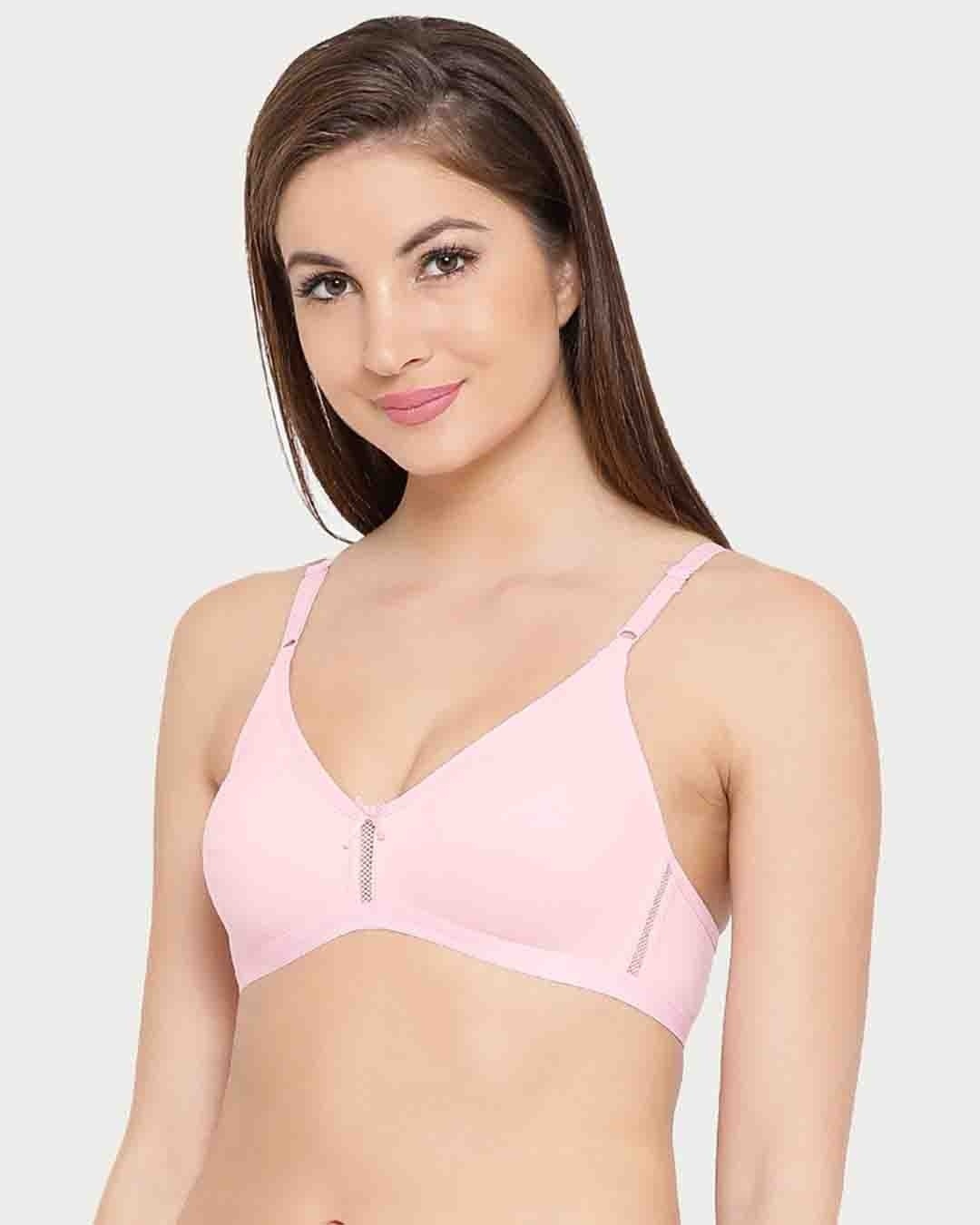 Shop Smoothie Non Padded Non Wired Full Coverage Bra In Baby Pink   Cotton Rich-Back