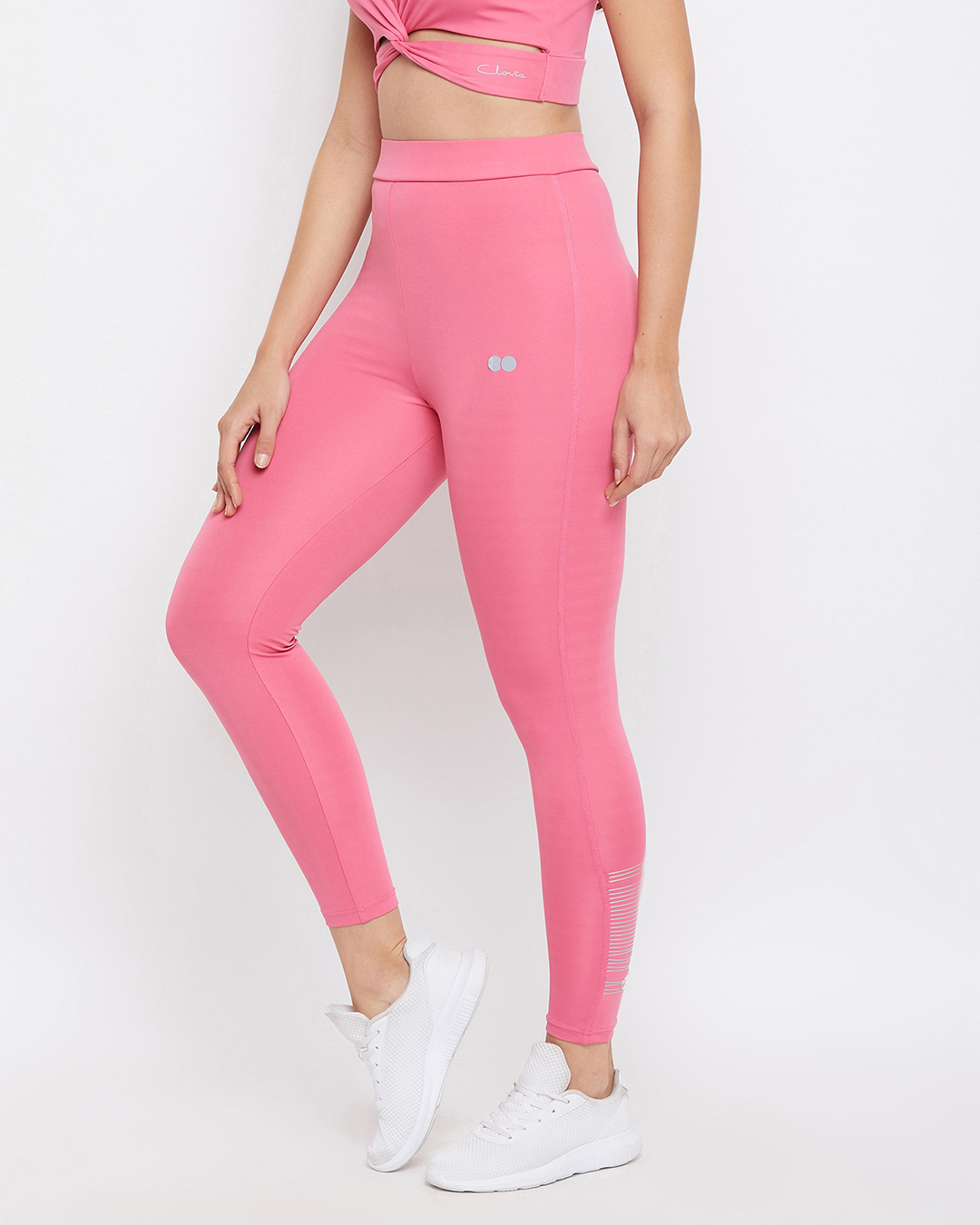 Shop Snug Fit Active Ankle Length Tights In Pink-Back