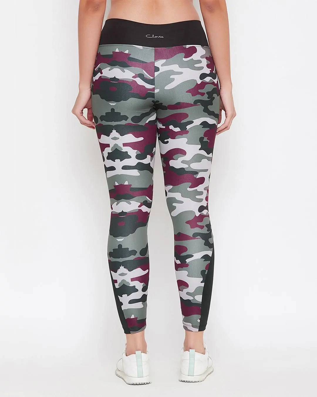 Shop Snug Fit Active Camouflage Print Ankle Length Tights In Multicolour-Back