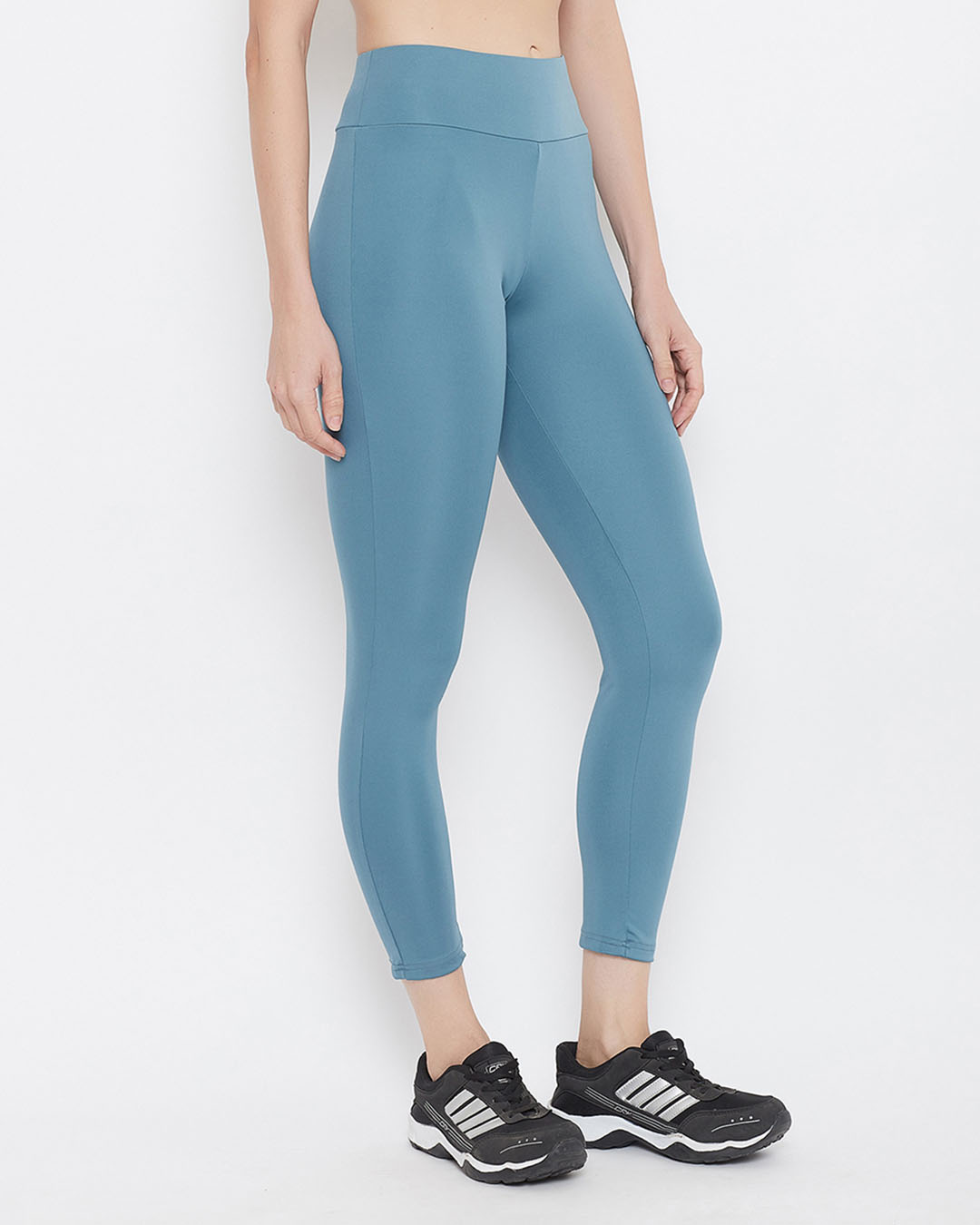 Shop Snug Fit Active High Rise Ankle Length Tights In Light Blue-Back