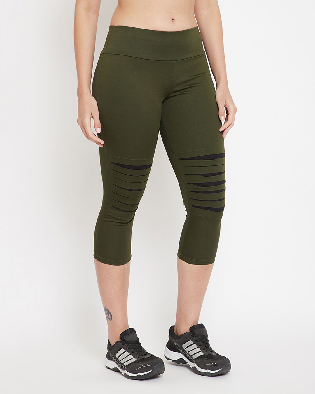 Shop Snug Fit Active Ripped Capri In Olive Green-Back