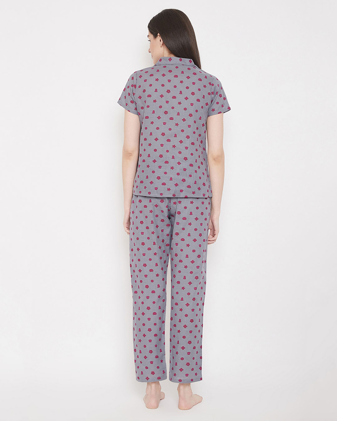 Shop Star Print Button Me Up Shirt & Pyjama Set-Back